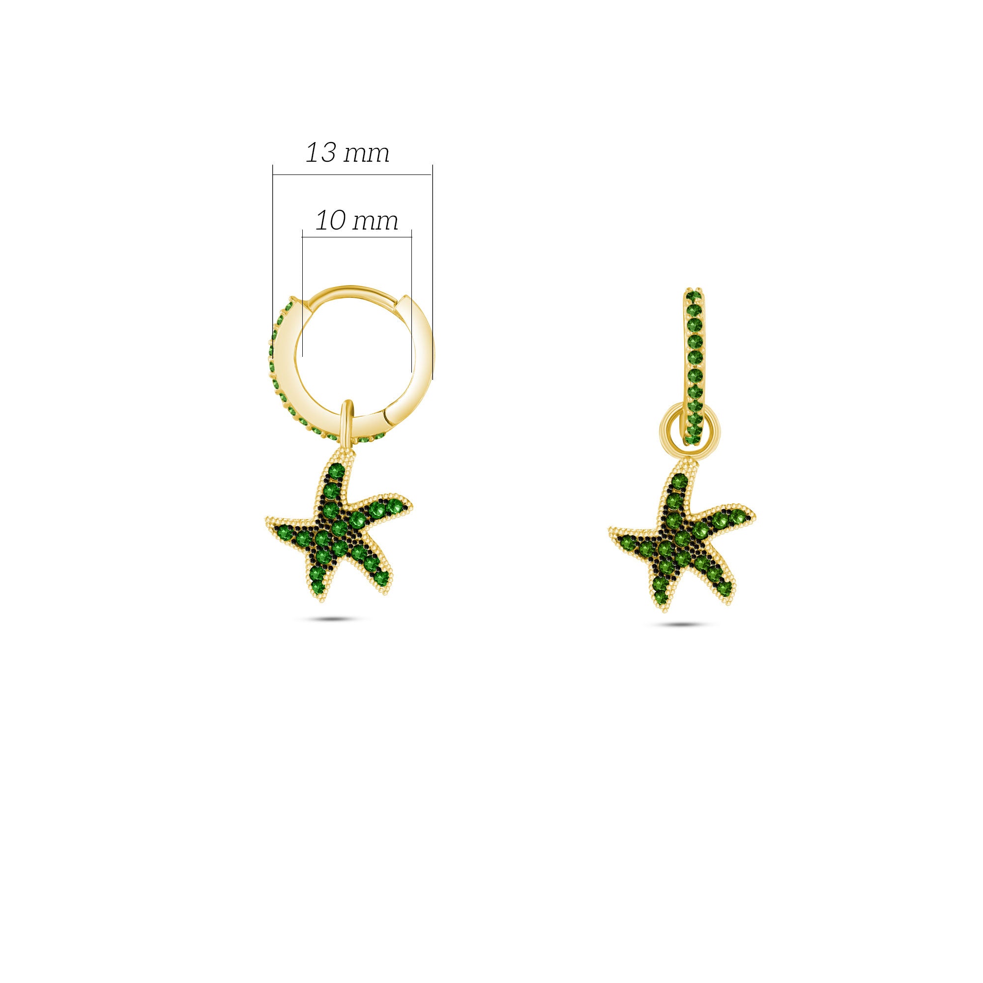 Deniz Yıldızı Küpe 925 Ayar Gümüş Sallantılı Taşlı Küpe SSDENİZYK