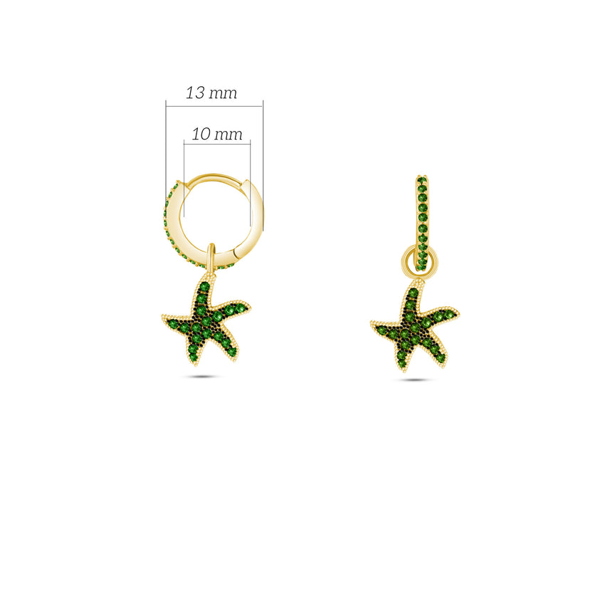 Deniz Yıldızı Küpe 925 Ayar Gümüş Sallantılı Taşlı Küpe SSDENİZYK