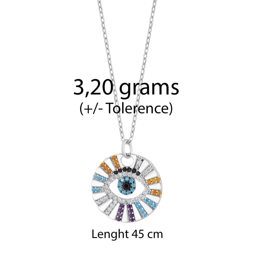 Shiny Spectra Mısır Tanrıça Gözü 925 Ayar Gümüş Renkli Kolye, 45 cm. 3,2 gr. - SHINY SPECTRA