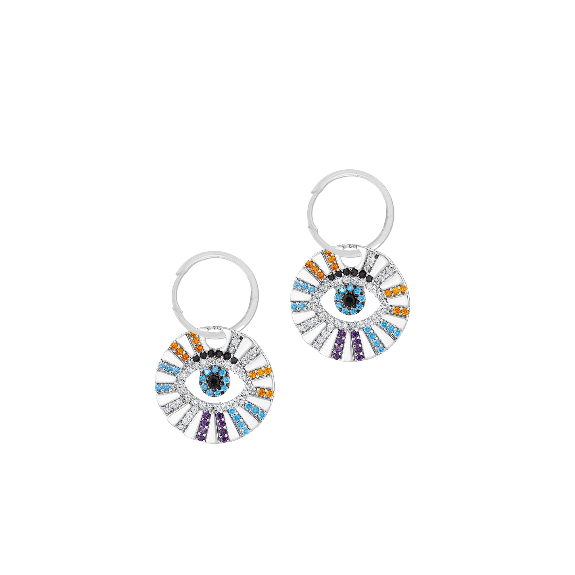 Renkli Taşlı Göz 925 Ayar Gümüş Huggie Küpe SSEGN004