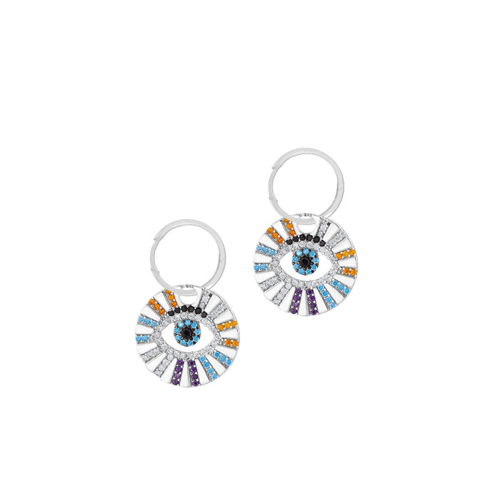 Renkli Taşlı Göz 925 Ayar Gümüş Huggie Küpe SSEGN004