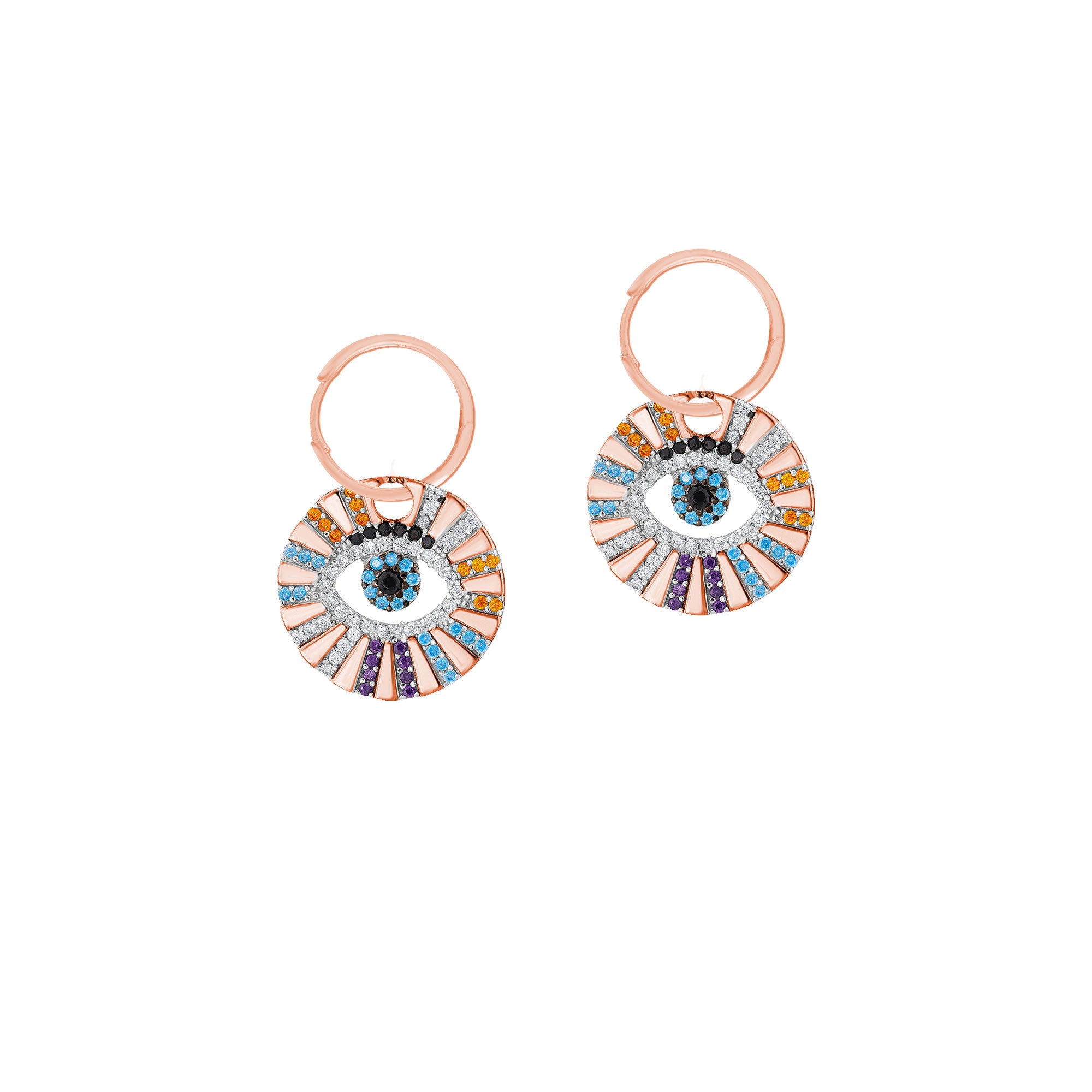 Renkli Taşlı Göz 925 Ayar Gümüş Huggie Küpe SSEGN004