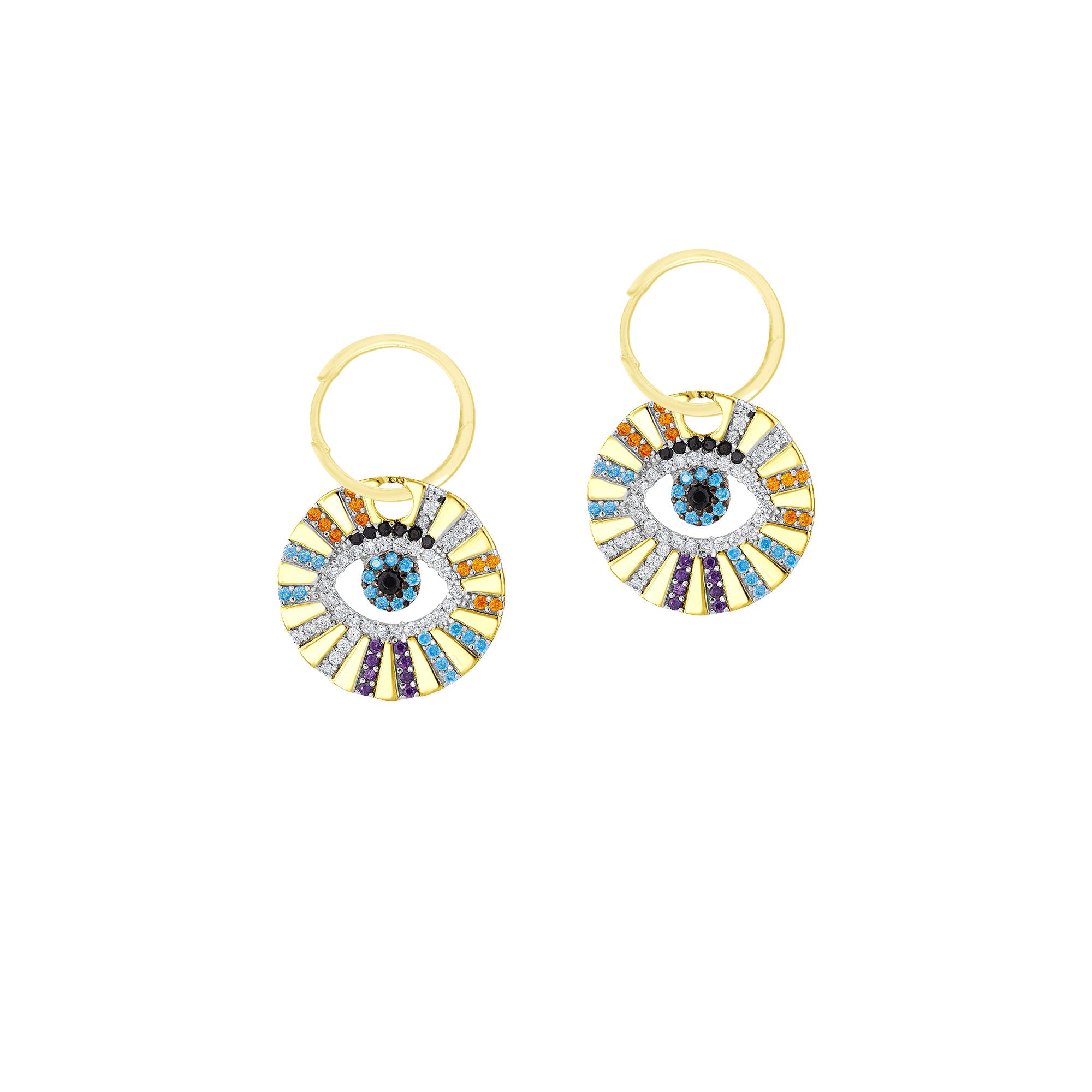 Renkli Taşlı Göz 925 Ayar Gümüş Huggie Küpe SSEGN004