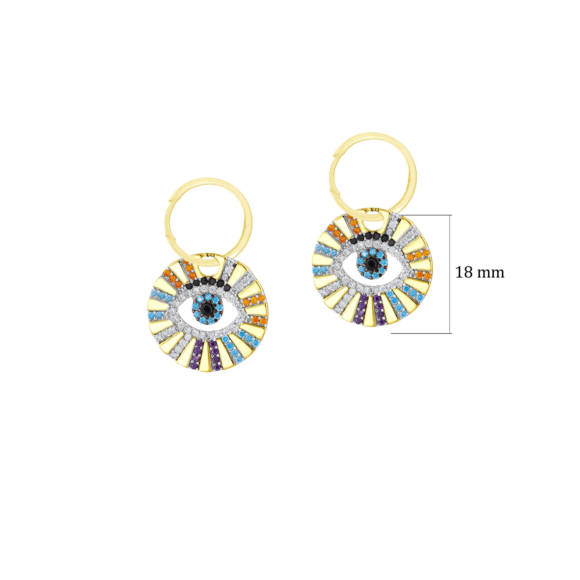 Renkli Taşlı Göz 925 Ayar Gümüş Huggie Küpe SSEGN004