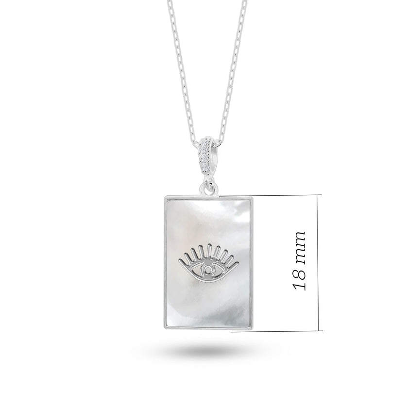 Doğal Sedef Taşlı Kirpikli Göz 925 Ayar Gümüş Kolye