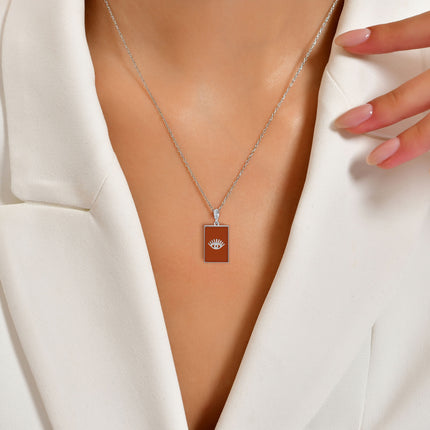 Doğal Akik Taşlı Kirpikli Göz 925 Ayar Gümüş Kolye