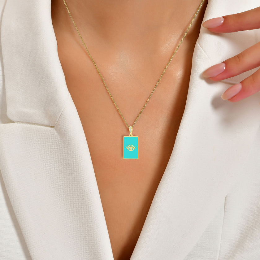 Turkuaz Taşlı Kirpikli Göz Gümüş Kolye 925 Ayar Gümüş