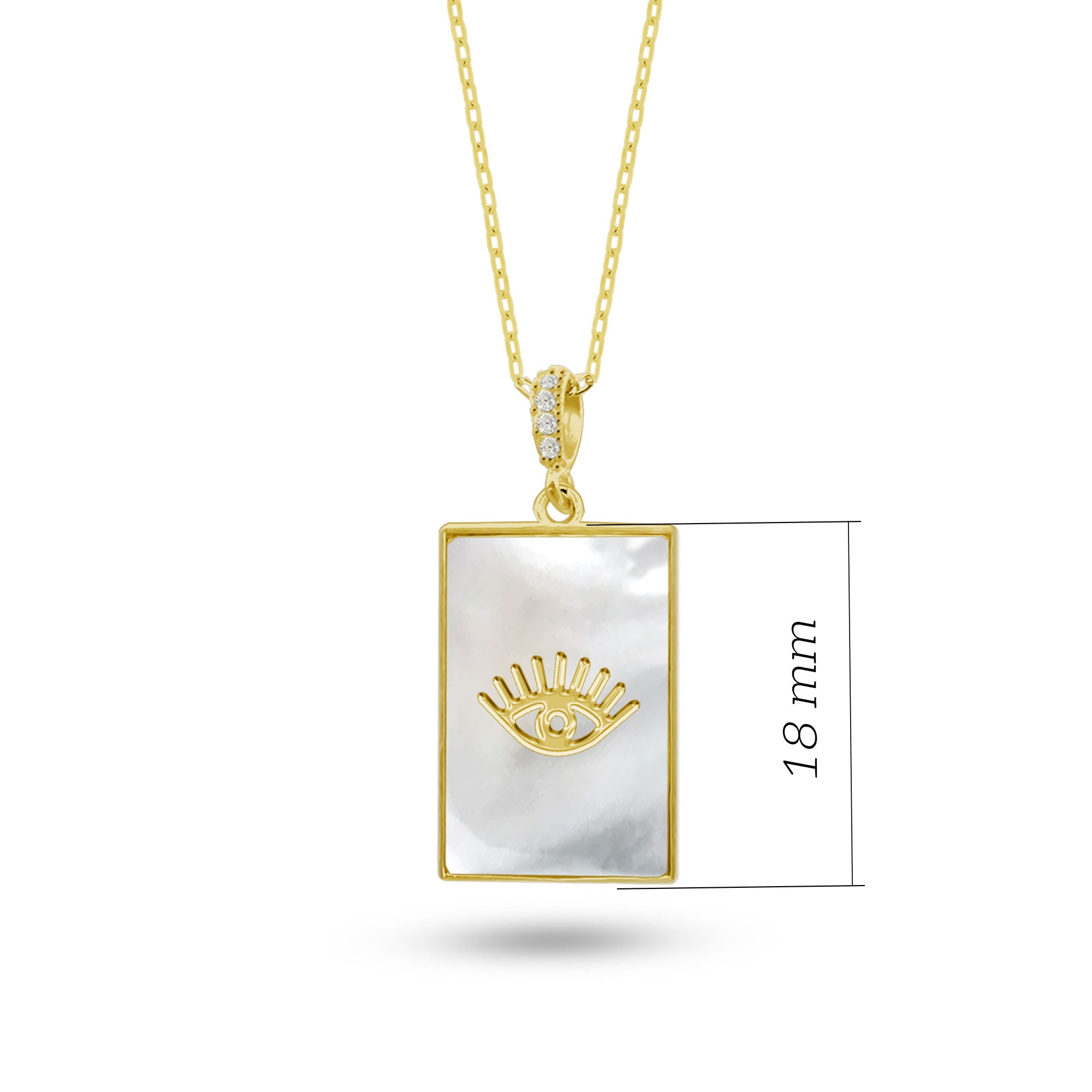 Doğal Sedef Taşlı Kirpikli Göz 925 Ayar Gümüş Kolye