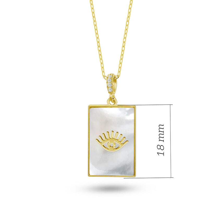 Doğal Sedef Taşlı Kirpikli Göz 925 Ayar Gümüş Kolye