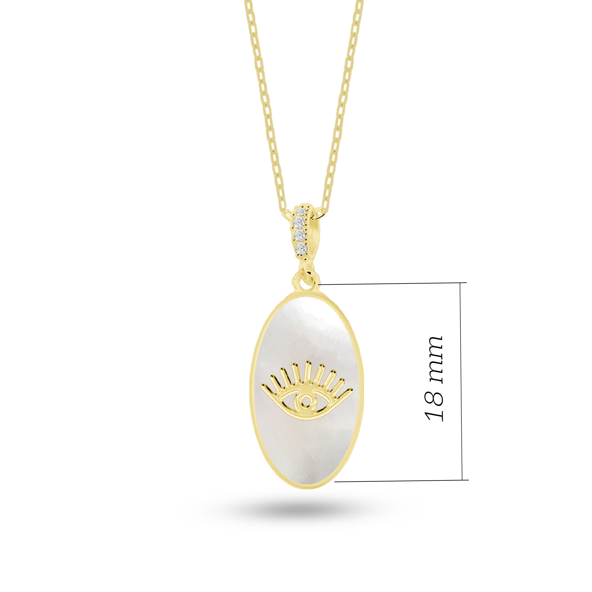 Doğal Taşlı Kirpikli Göz Gümüş Kolye Oval Formlu SSEYEO