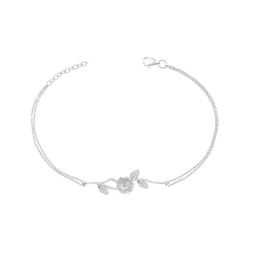 Minimalist Manolya Çiçekli 925 Ayar Gümüş Zarif Bileklik SSFB01