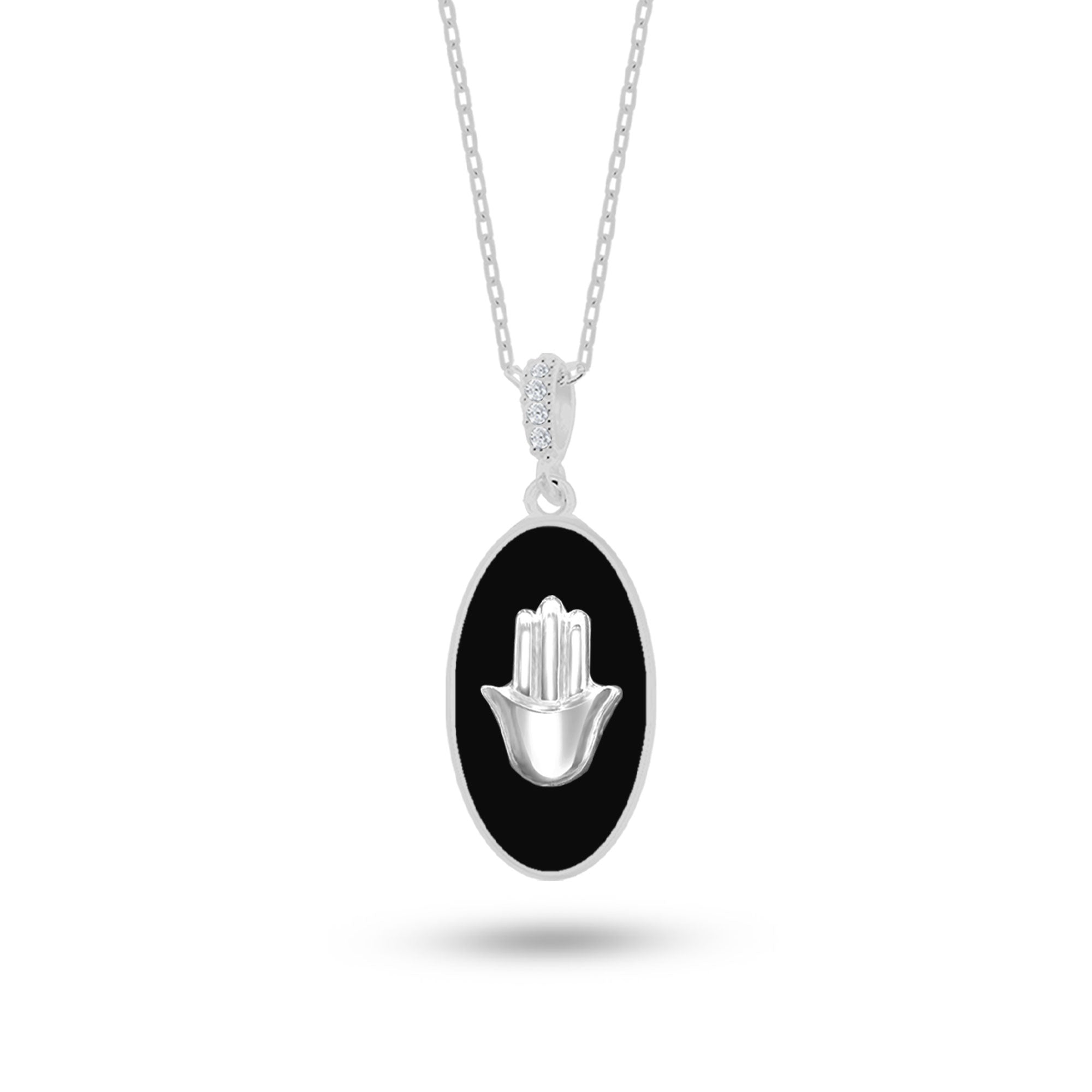 Doğal Taşlı Fatmanın Eli Gümüş Kolye Oval Formlu SSFTO