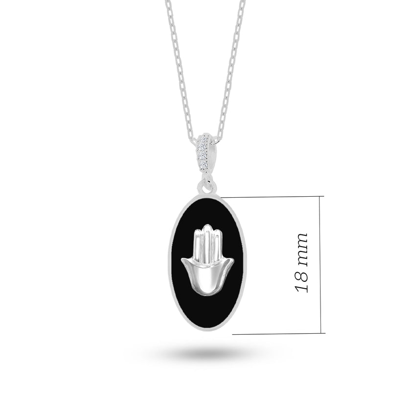 Doğal Taşlı Fatmanın Eli Gümüş Kolye Oval Formlu SSFTO