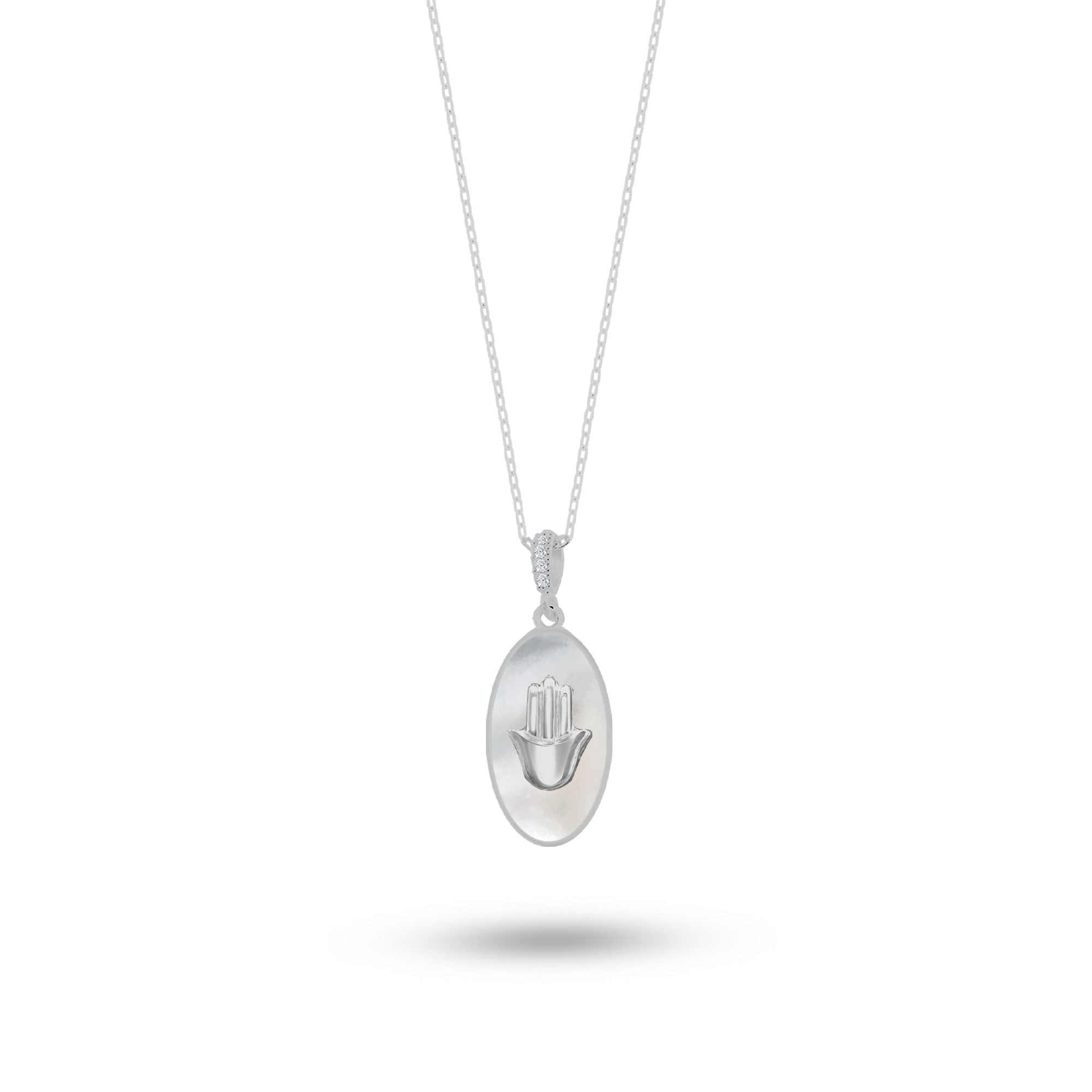 Doğal Taşlı Fatmanın Eli Gümüş Kolye Oval Formlu SSFTO