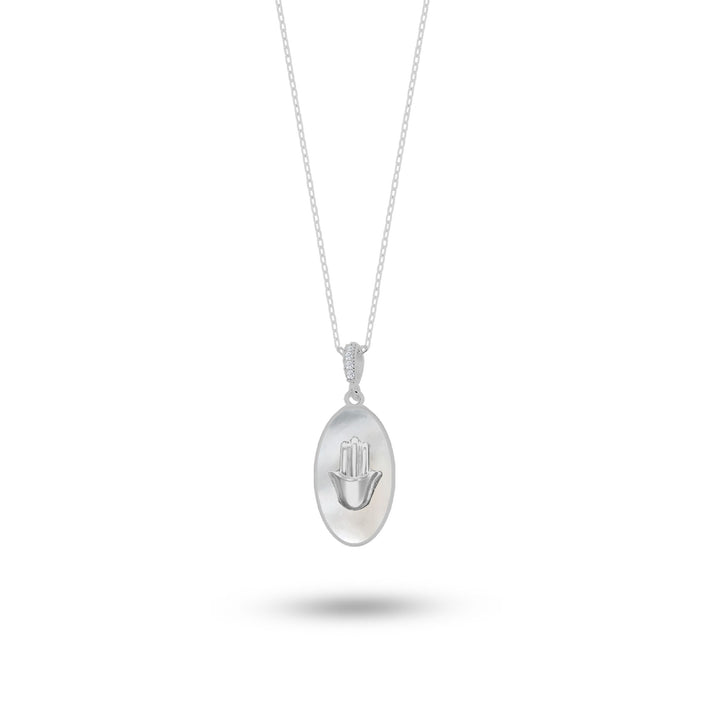 Doğal Taşlı Fatmanın Eli Gümüş Kolye Oval Formlu SSFTO