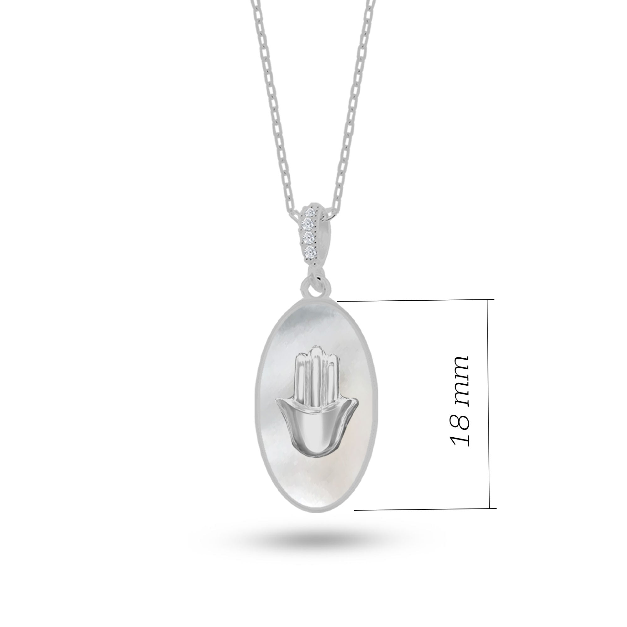 Doğal Taşlı Fatmanın Eli Gümüş Kolye Oval Formlu SSFTO