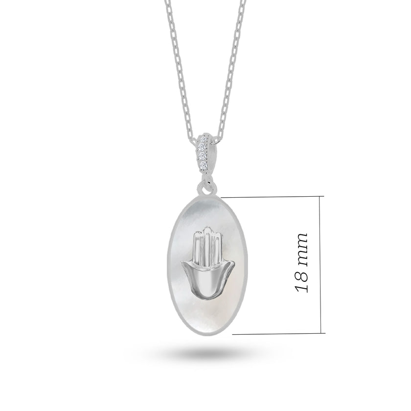 Doğal Taşlı Fatmanın Eli Gümüş Kolye Oval Formlu SSFTO