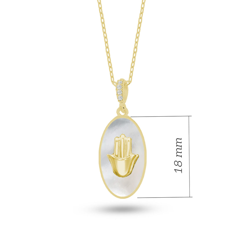 Doğal Taşlı Fatmanın Eli Gümüş Kolye Oval Formlu SSFTO