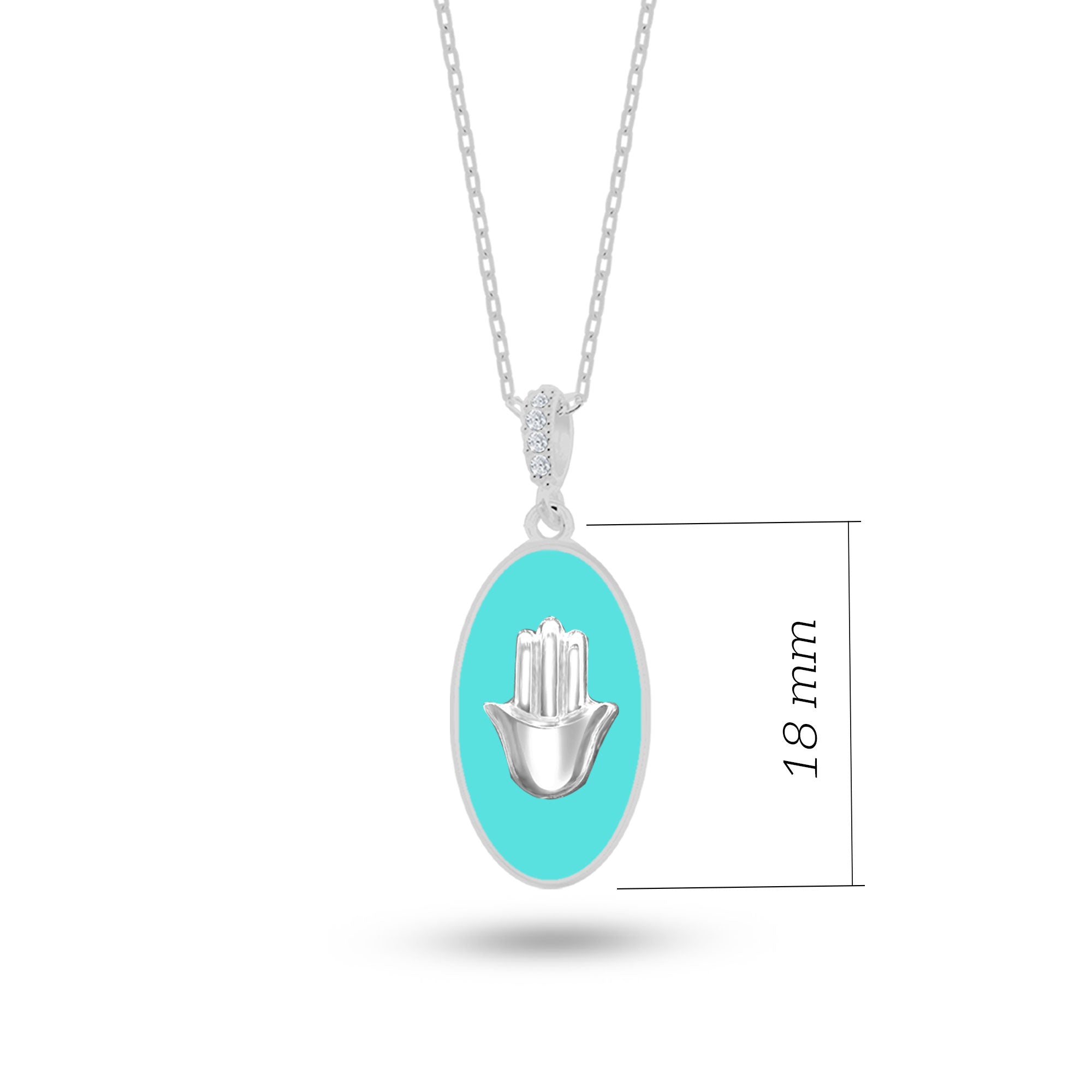 Doğal Taşlı Fatmanın Eli Gümüş Kolye Oval Formlu SSFTO