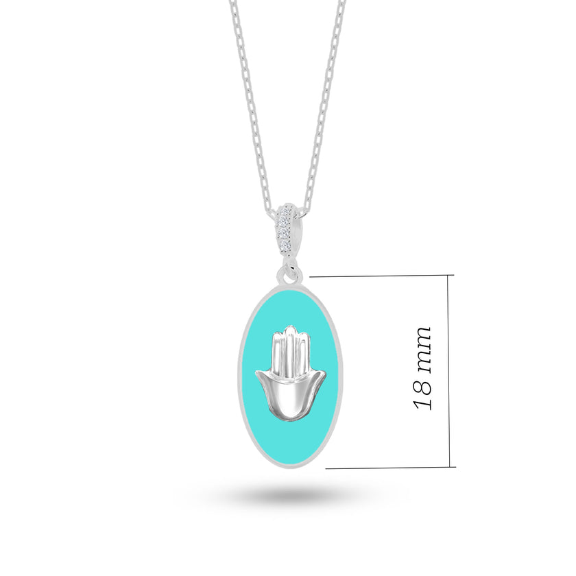 Doğal Taşlı Fatmanın Eli Gümüş Kolye Oval Formlu SSFTO