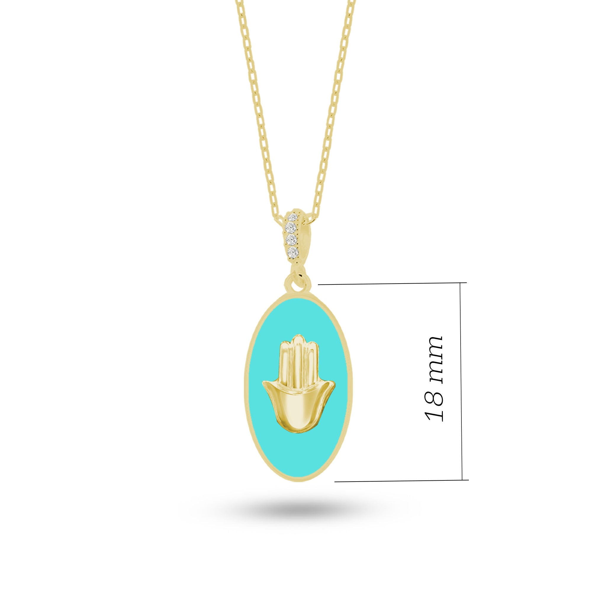 Doğal Taşlı Fatmanın Eli Gümüş Kolye Oval Formlu SSFTO