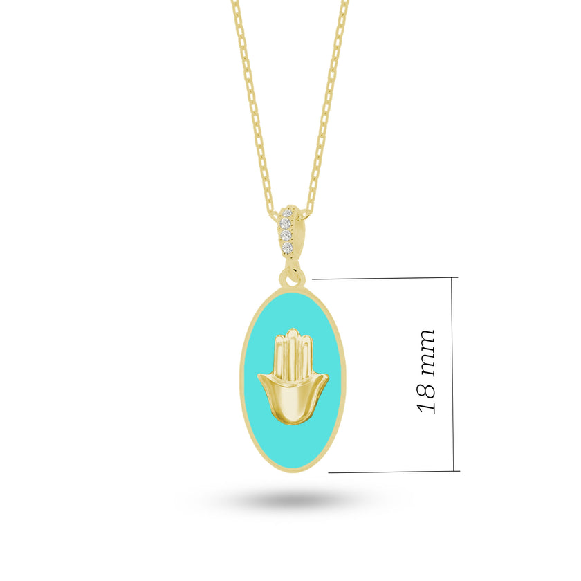 Doğal Taşlı Fatmanın Eli Gümüş Kolye Oval Formlu SSFTO