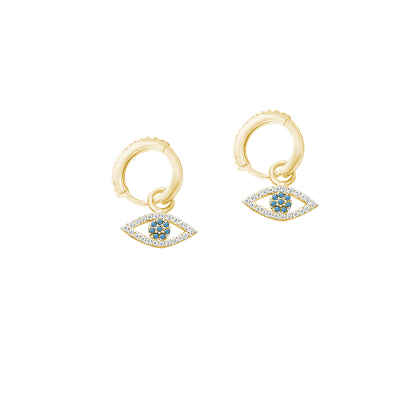 Mavi Taşlı Göz 925 Ayar Gümüş Huggie Küpe SSGÖZT01