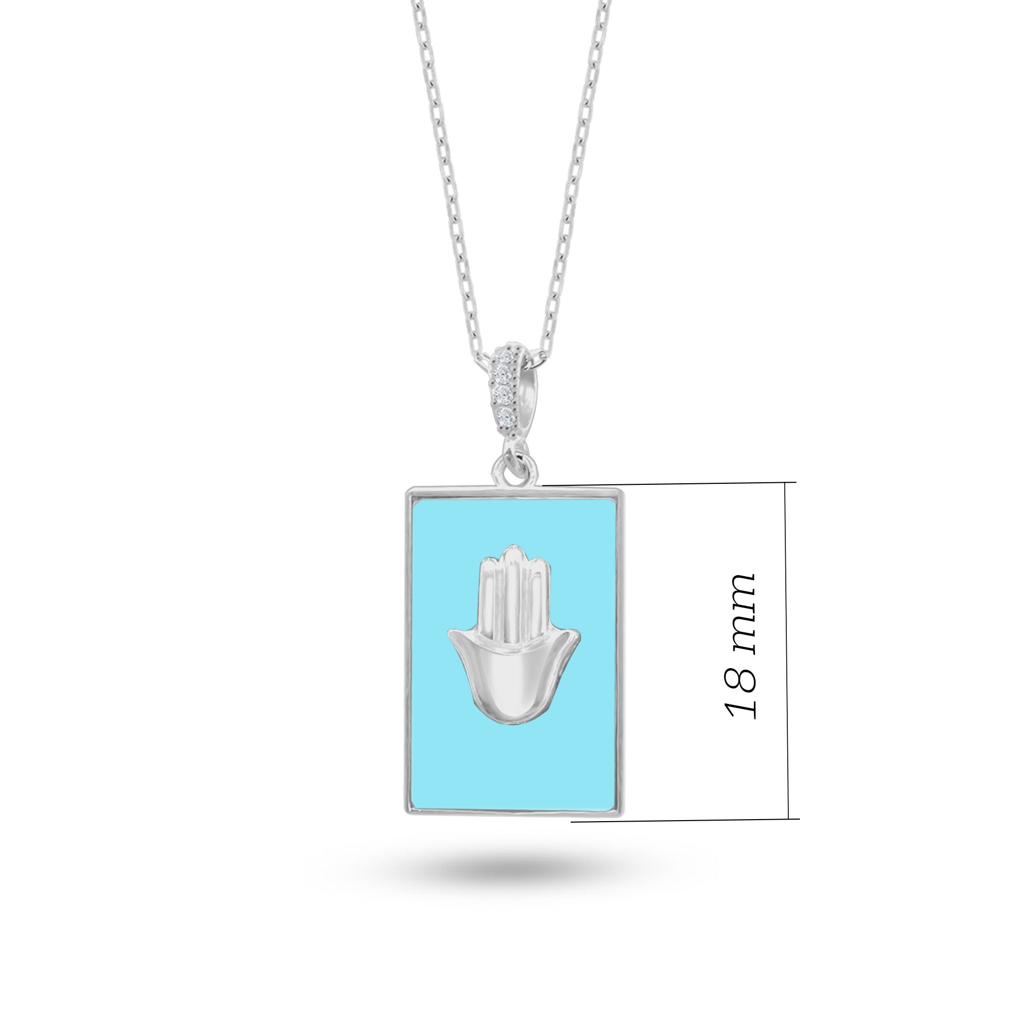 Turkuaz Taşlı Dikdörtgen Plaka Kolye, Fatmanın Eli Tasarımı, 925 Ayar Gümüş, Şık Takı Hediye, Şans Getiren Tasarım