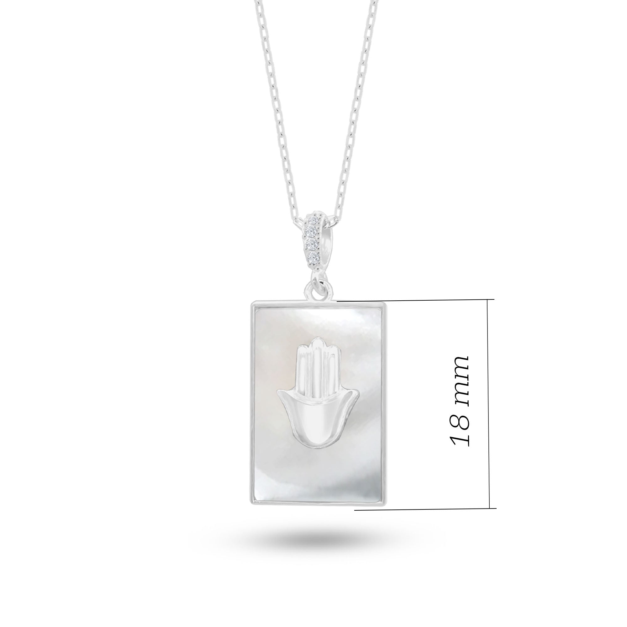 Doğal Sedef Taşlı Dikdörtgen Plaka Kolye, Fatmanın Eli Tasarımı, 925 Ayar Gümüş, Şık Takı Hediye, Şans Getiren Tasarım