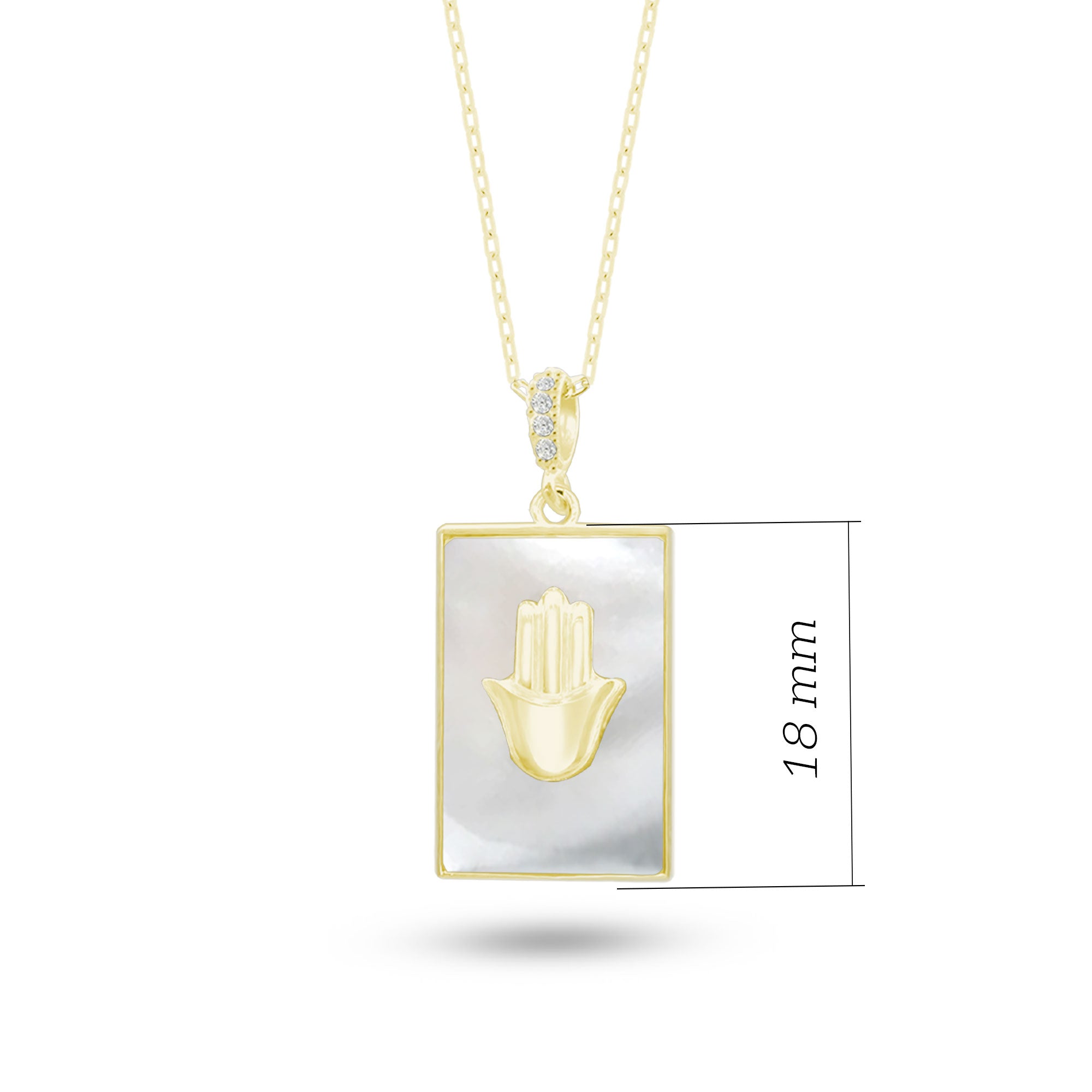 Doğal Sedef Taşlı Dikdörtgen Plaka Kolye, Fatmanın Eli Tasarımı, 925 Ayar Gümüş, Şık Takı Hediye, Şans Getiren Tasarım