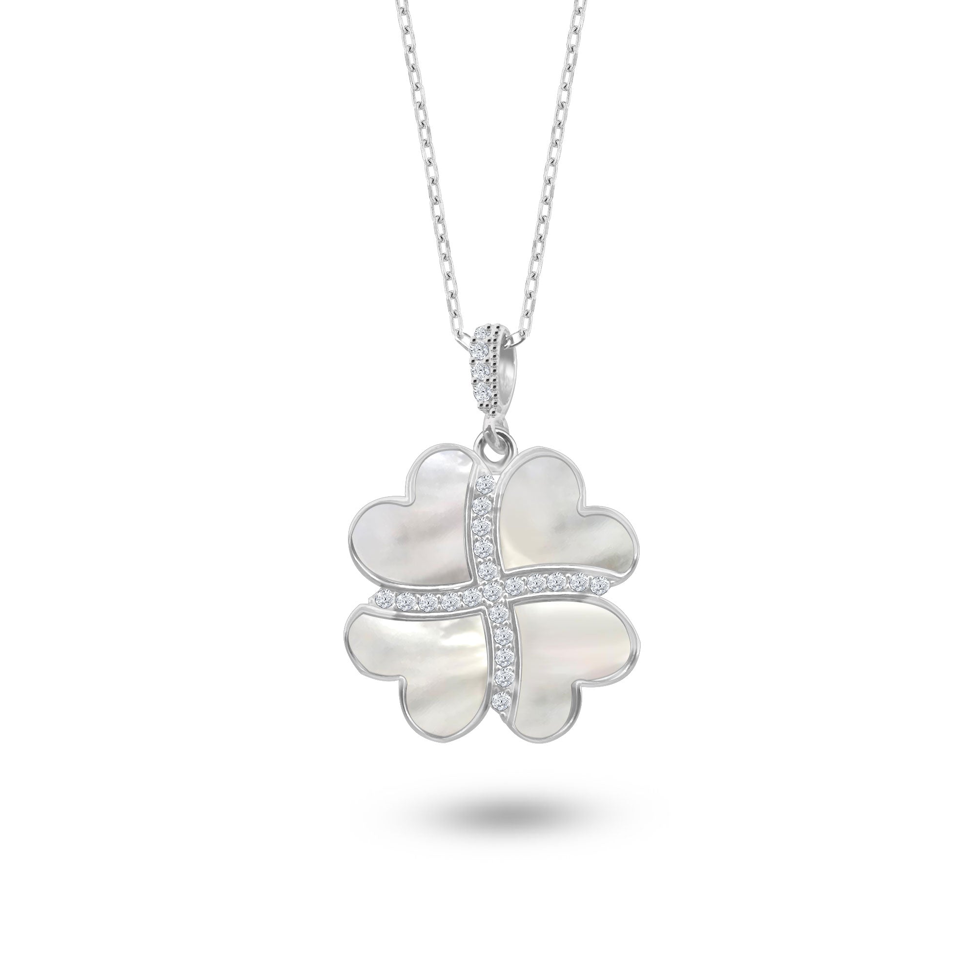 Gümüş Kalp Yonca Kolye, Doğal Sedef Taşlı Kolye Ucu, 925 Ayar Gümüş, Şık Takı Hediye, Şans Getiren Tasarım