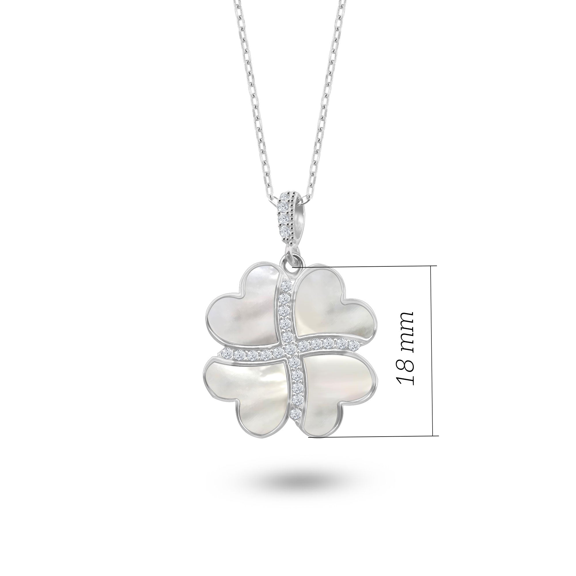 Gümüş Kalp Yonca Kolye, Doğal Sedef Taşlı Kolye Ucu, 925 Ayar Gümüş, Şık Takı Hediye, Şans Getiren Tasarım