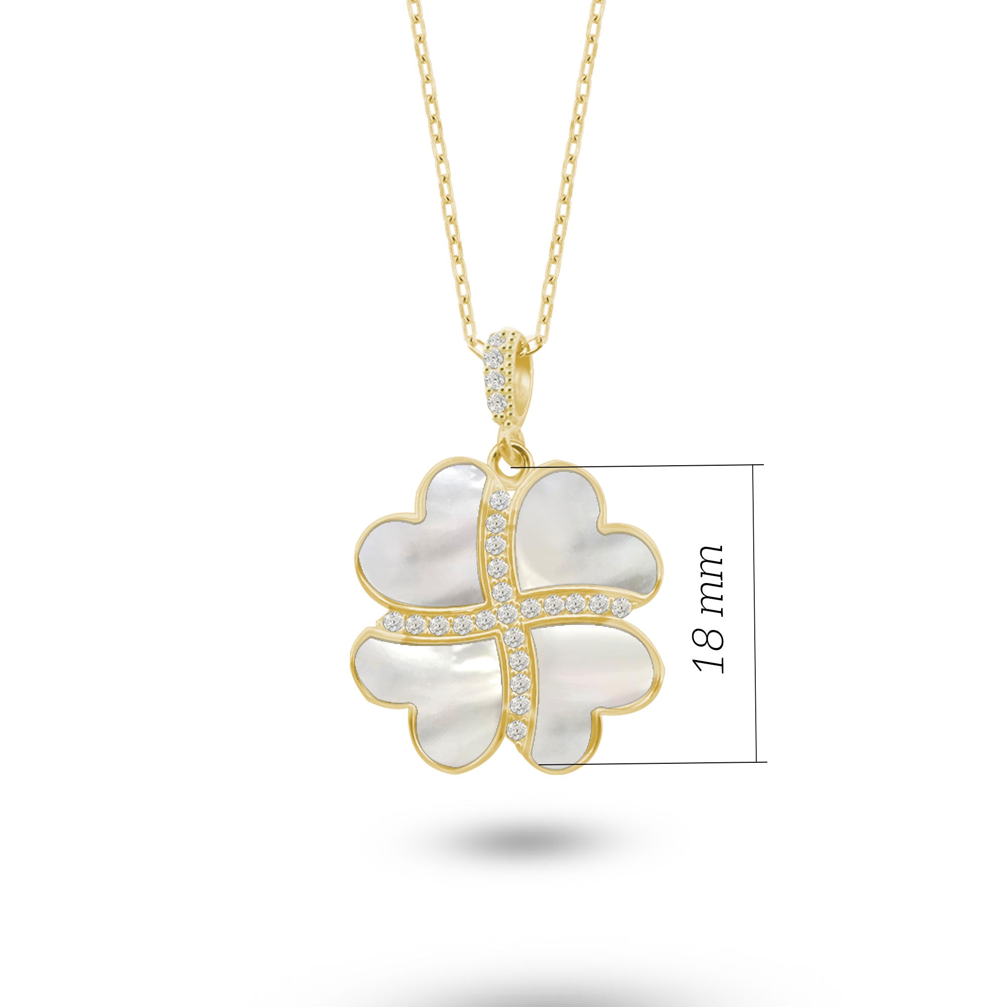 Gümüş Kalp Yonca Kolye, Doğal Sedef Taşlı Kolye Ucu, 925 Ayar Gümüş, Şık Takı Hediye, Şans Getiren Tasarım