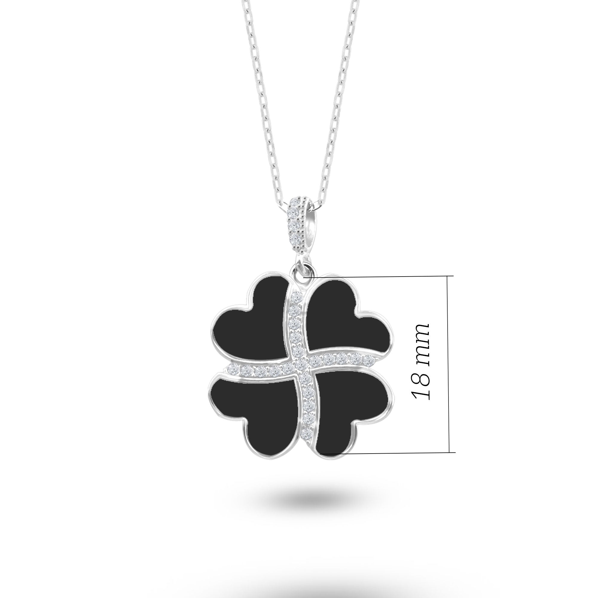 Gümüş Kalp Yonca Kolye, Onyx Taşlı Kolye Ucu, 925 Ayar Gümüş, Şık Takı Hediye, Şans Getiren Tasarım