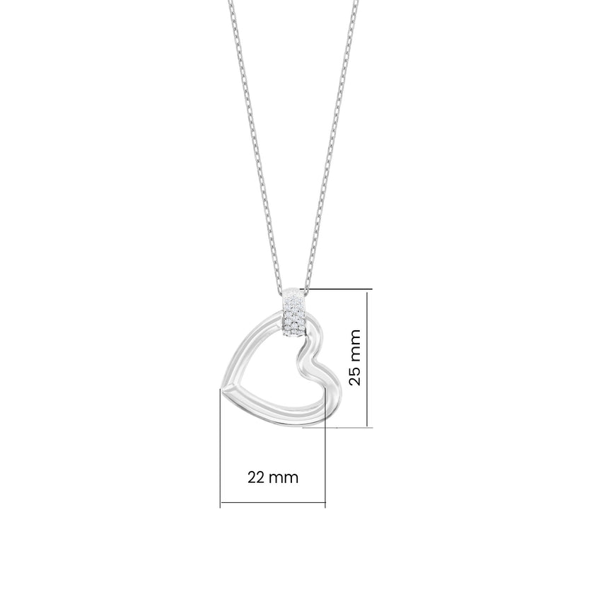 Büyük Kalp Zirkon Taşlı 925 Ayar Gümüş Kolye