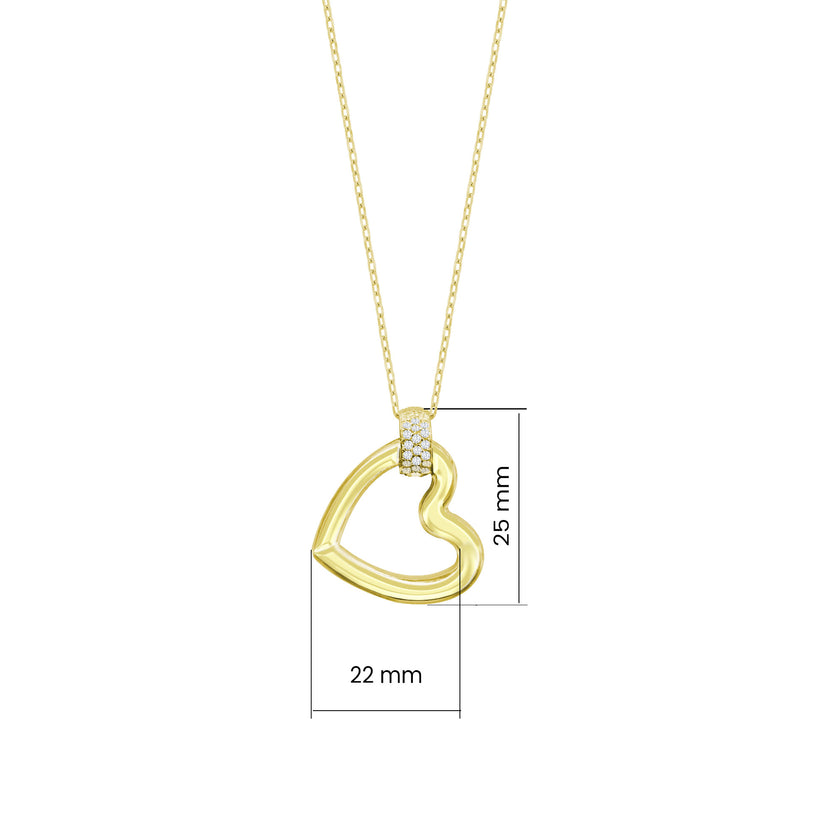 Büyük Kalp Zirkon Taşlı 925 Ayar Gümüş Kolye