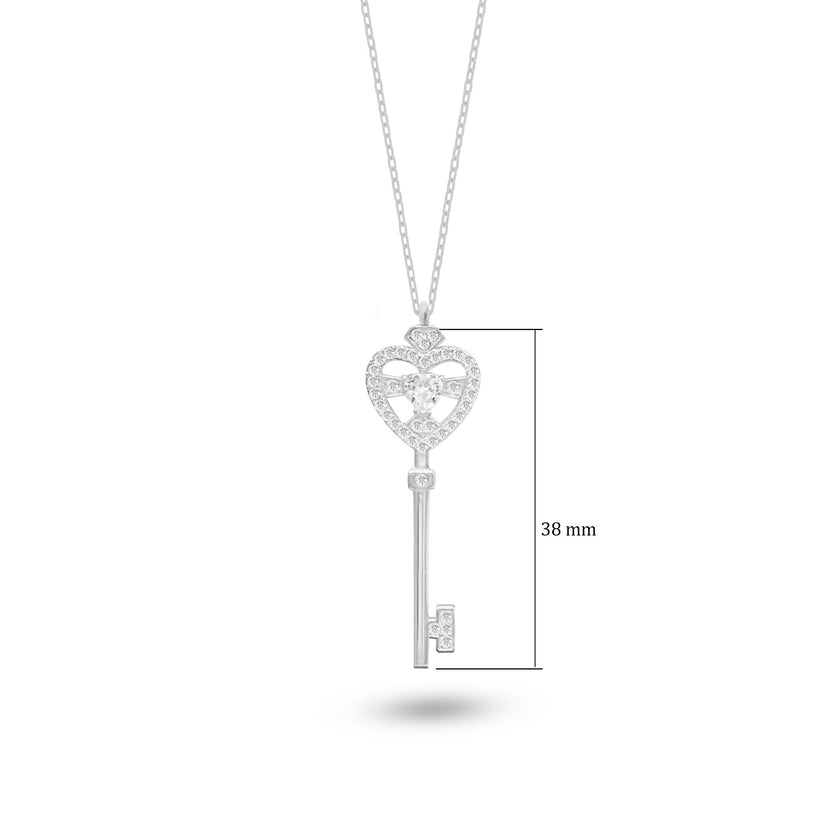 Desenli Kalp Anahtar Gümüş Kolye Kalbimin Anahtarı 925 Gümüş Kolye SSKALPKEY1