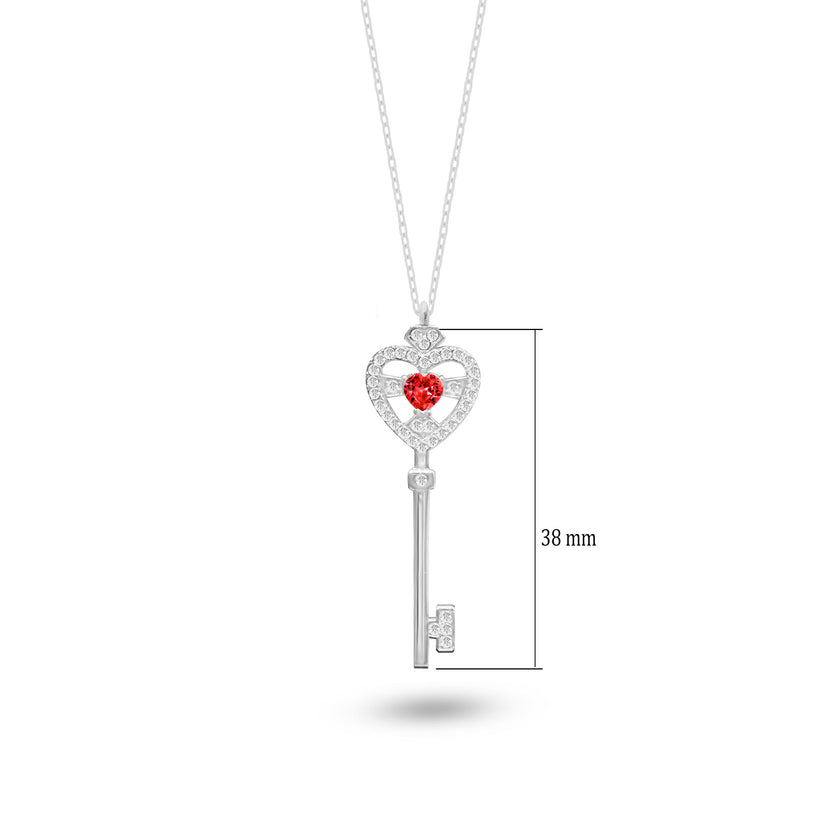 Desenli Kalp Anahtar Gümüş Kolye Kalbimin Anahtarı 925 Gümüş Kolye SSKALPKEY1