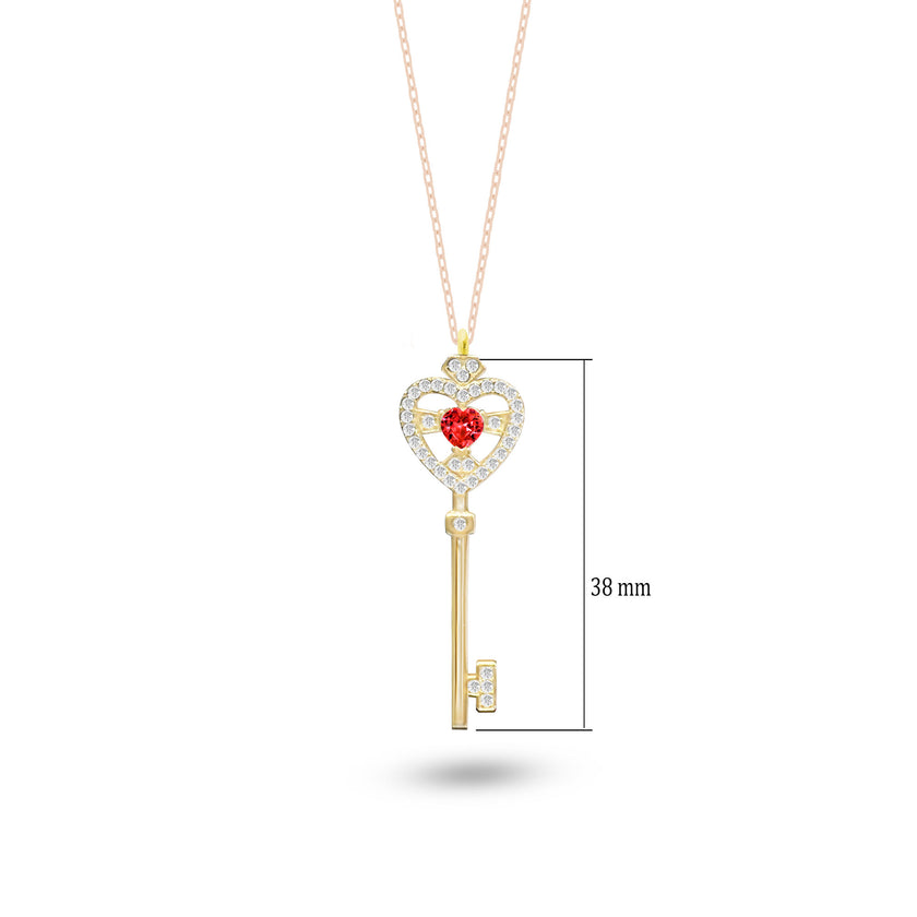 Desenli Kalp Anahtar Gümüş Kolye Kalbimin Anahtarı 925 Gümüş Kolye SSKALPKEY1