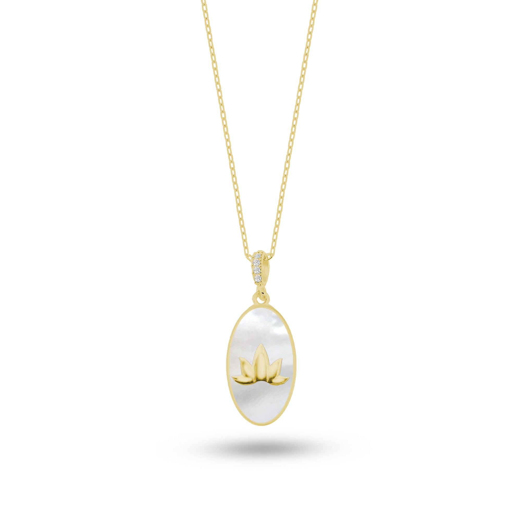 Doğal Taşlı Lotus Gümüş Kolye Oval Formlu SSLOTO