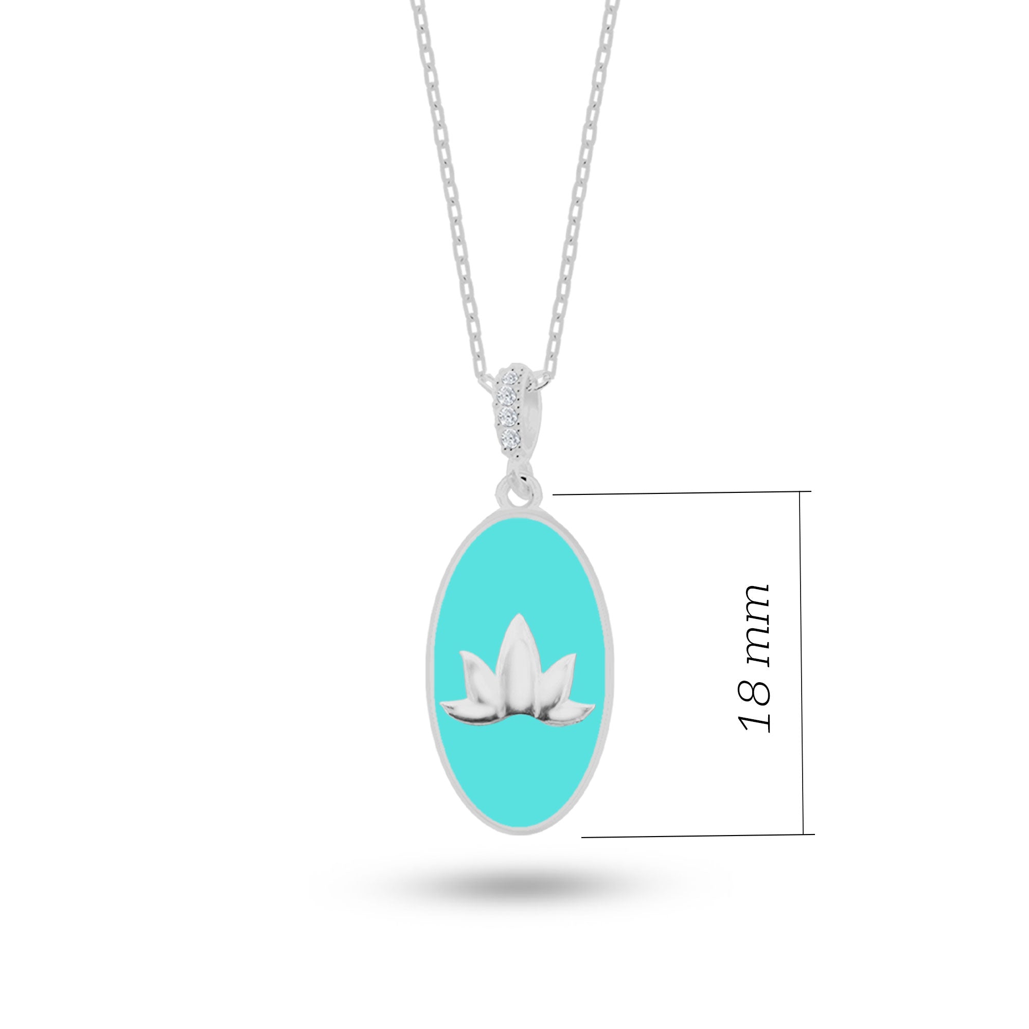 Doğal Taşlı Lotus Gümüş Kolye Oval Formlu SSLOTO