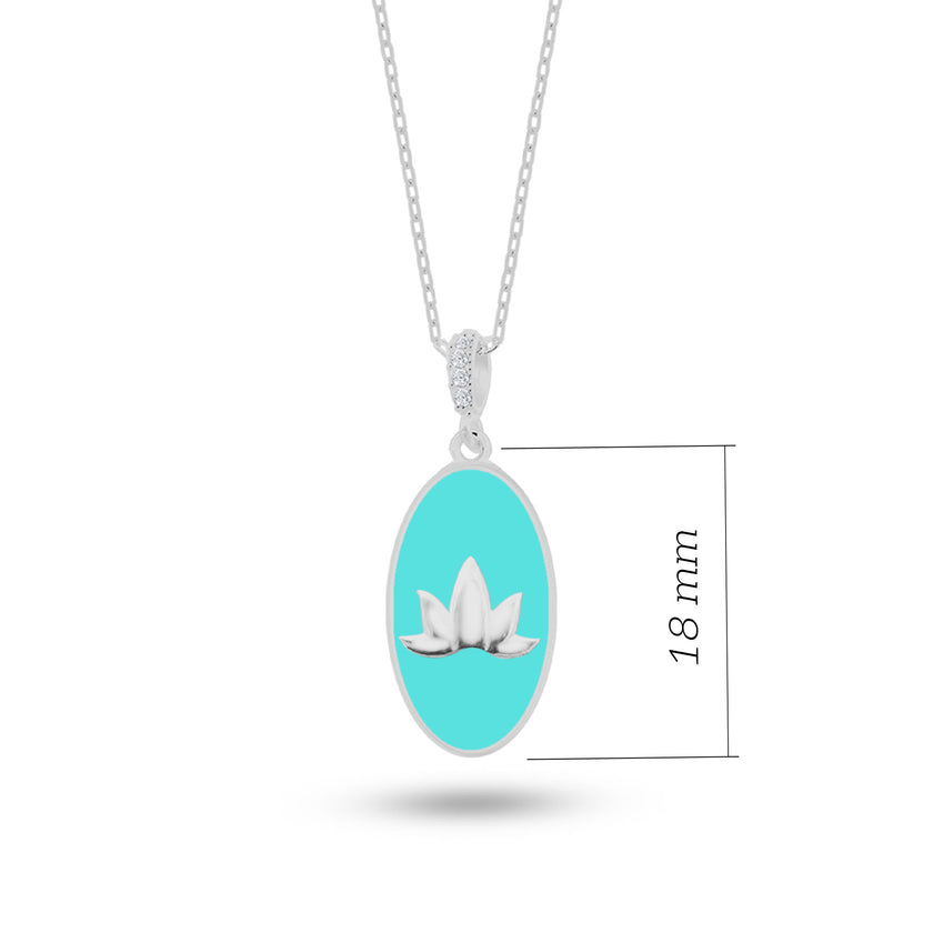Doğal Taşlı Lotus Gümüş Kolye Oval Formlu SSLOTO