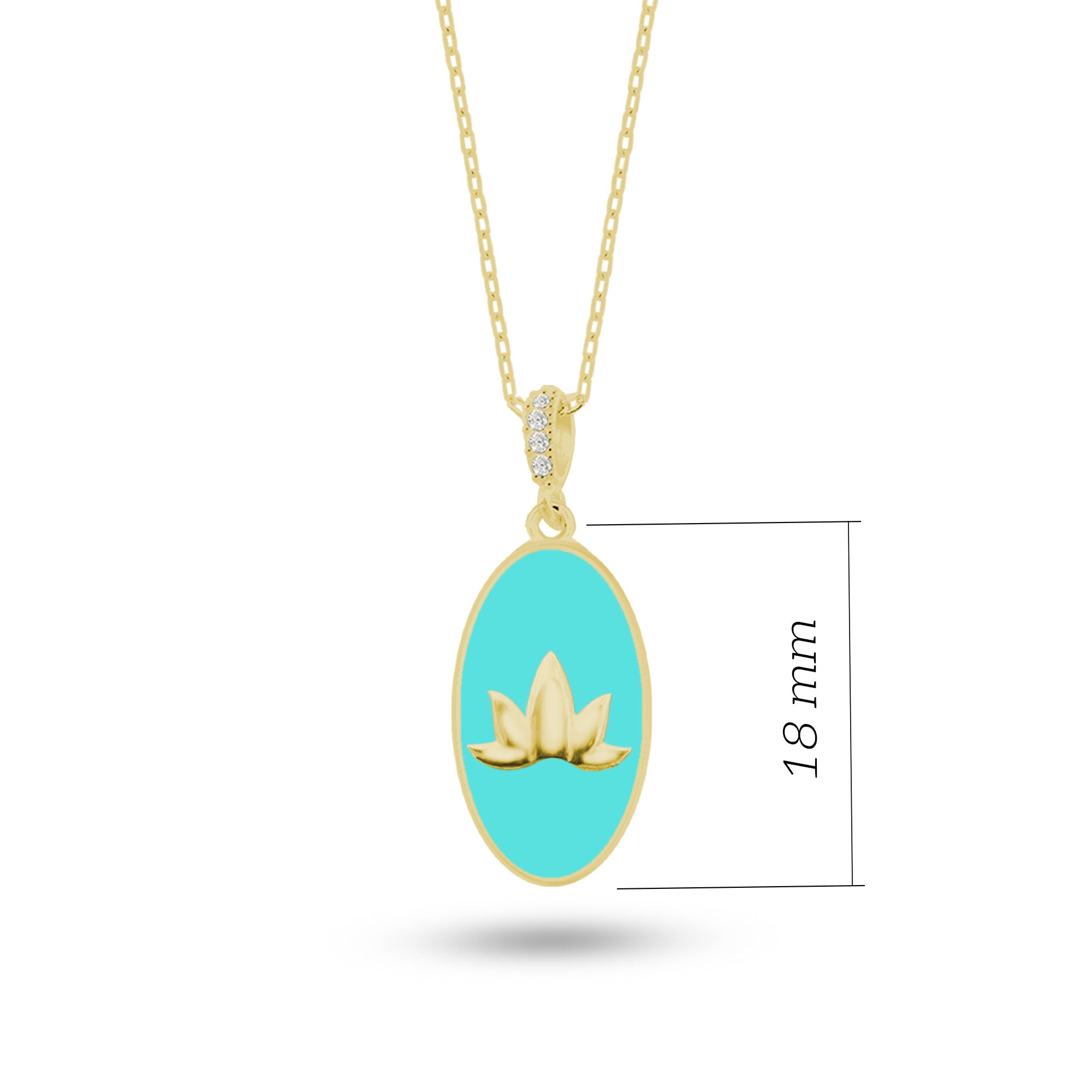 Doğal Taşlı Lotus Gümüş Kolye Oval Formlu SSLOTO