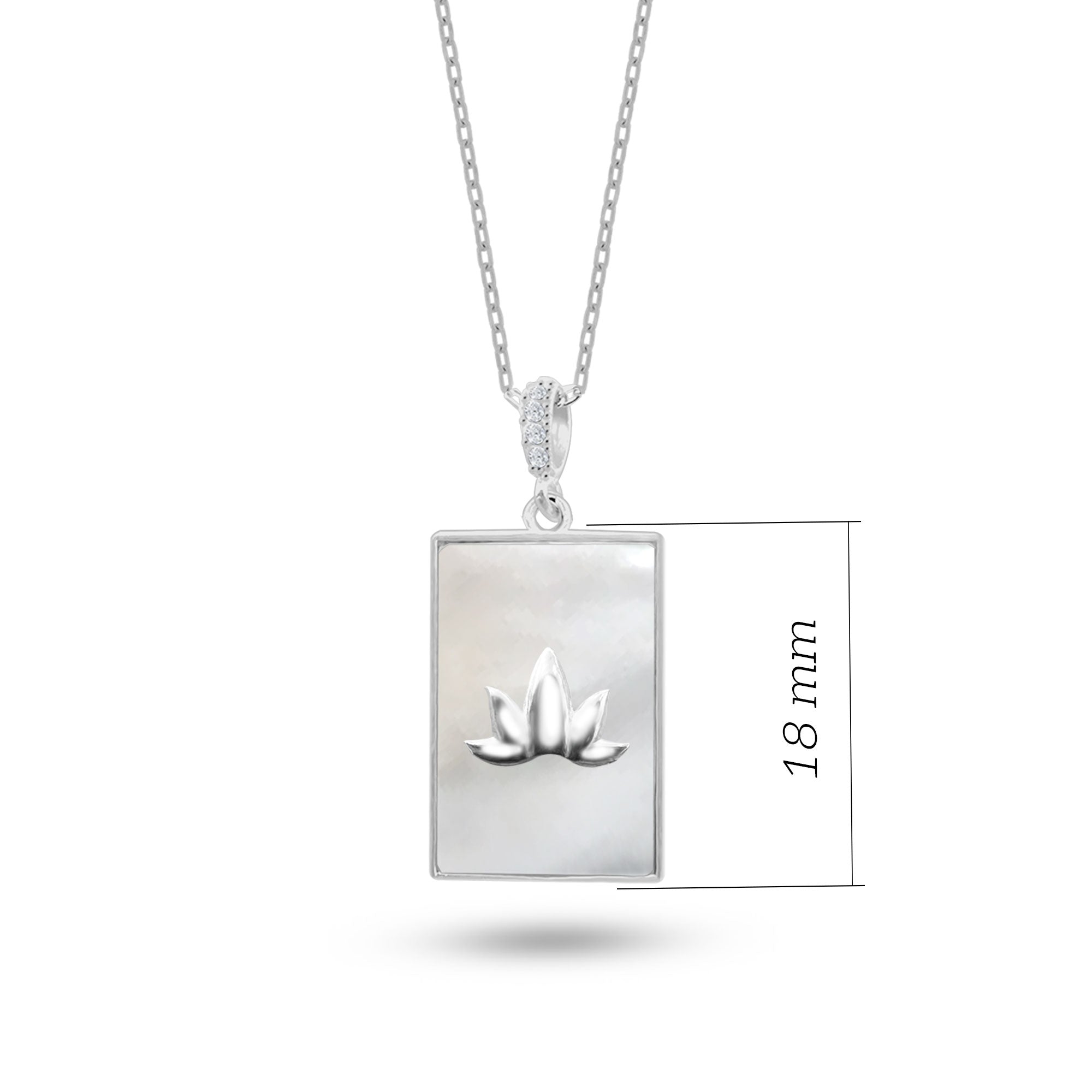 Sedef Taşlı Lotus Gümüş Kolye Dikdörtgen Formlu SSMARUS