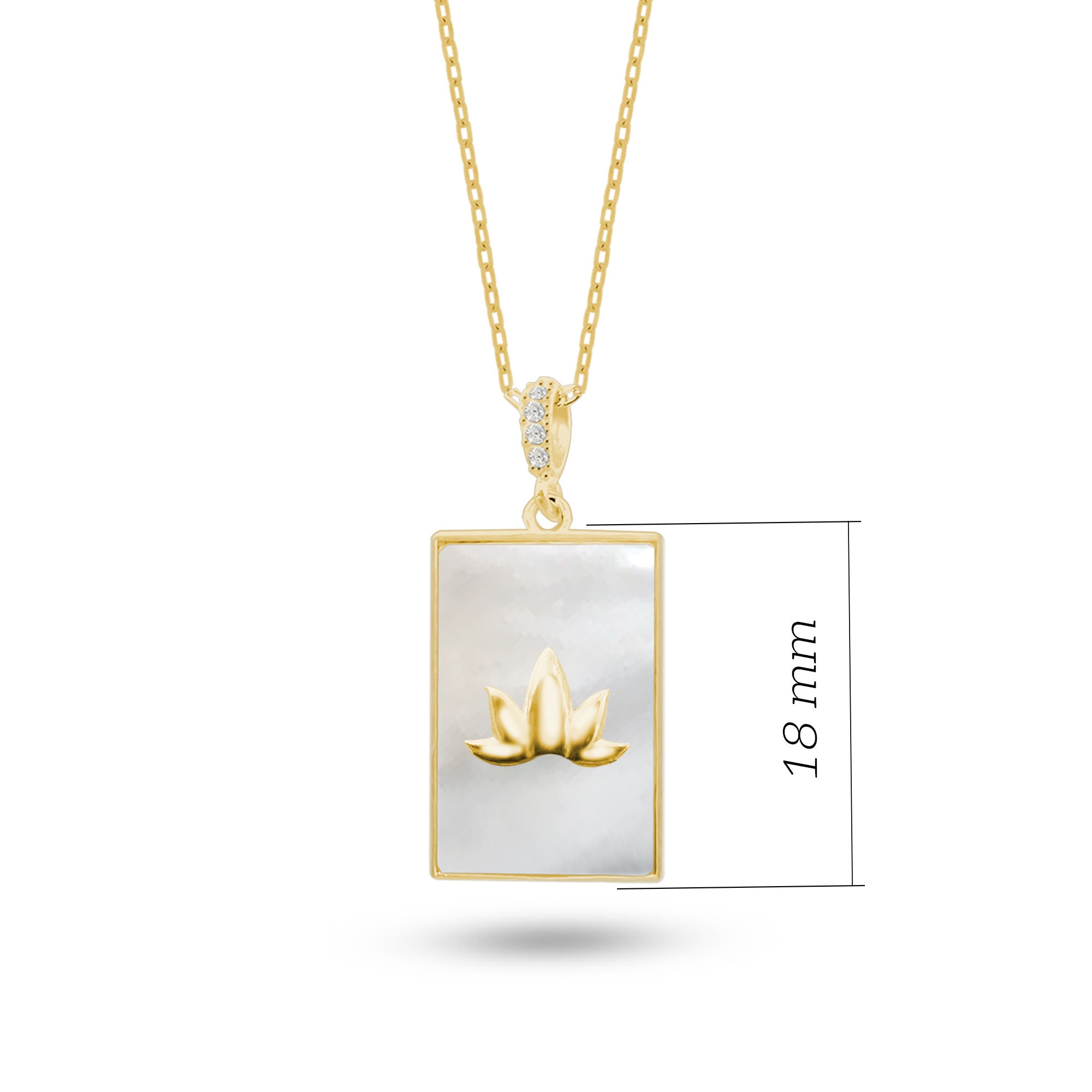 Sedef Taşlı Lotus Gümüş Kolye Dikdörtgen Formlu SSMARUS
