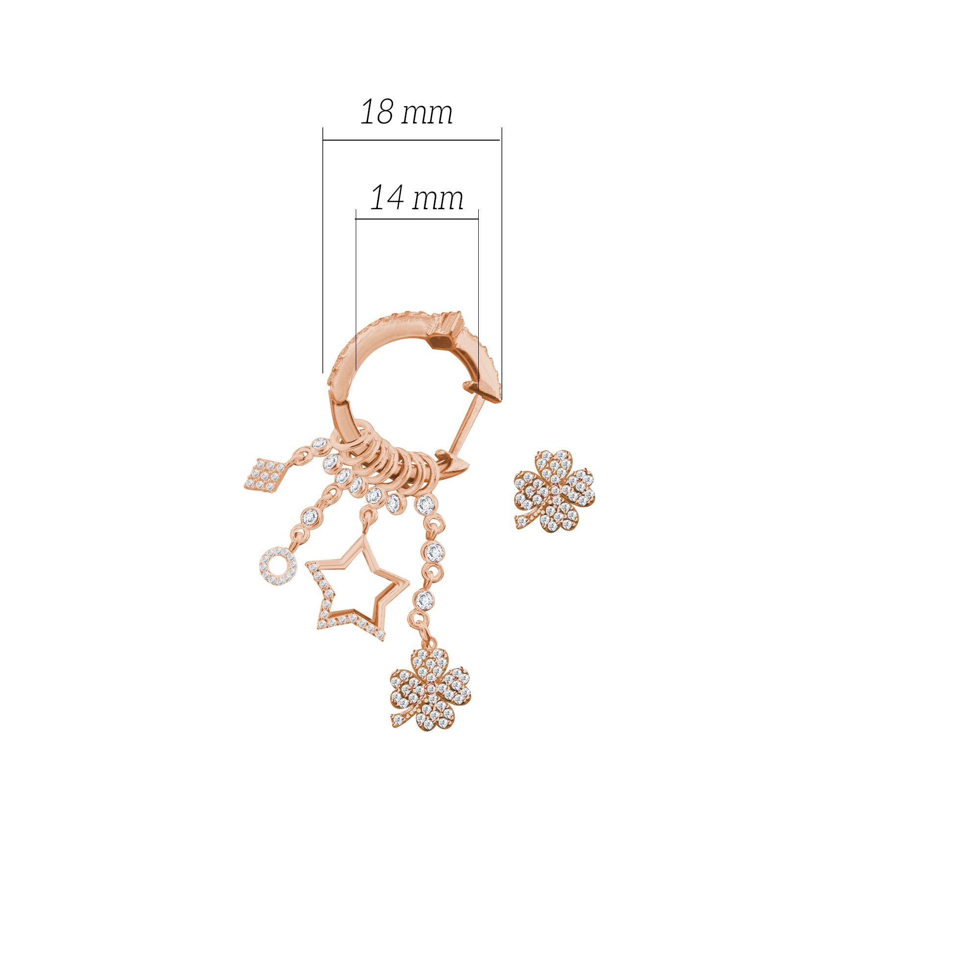 Çeşitli Figür Yonca Sallantılı 925 ayar Gümüş Küpe SSMULTI15