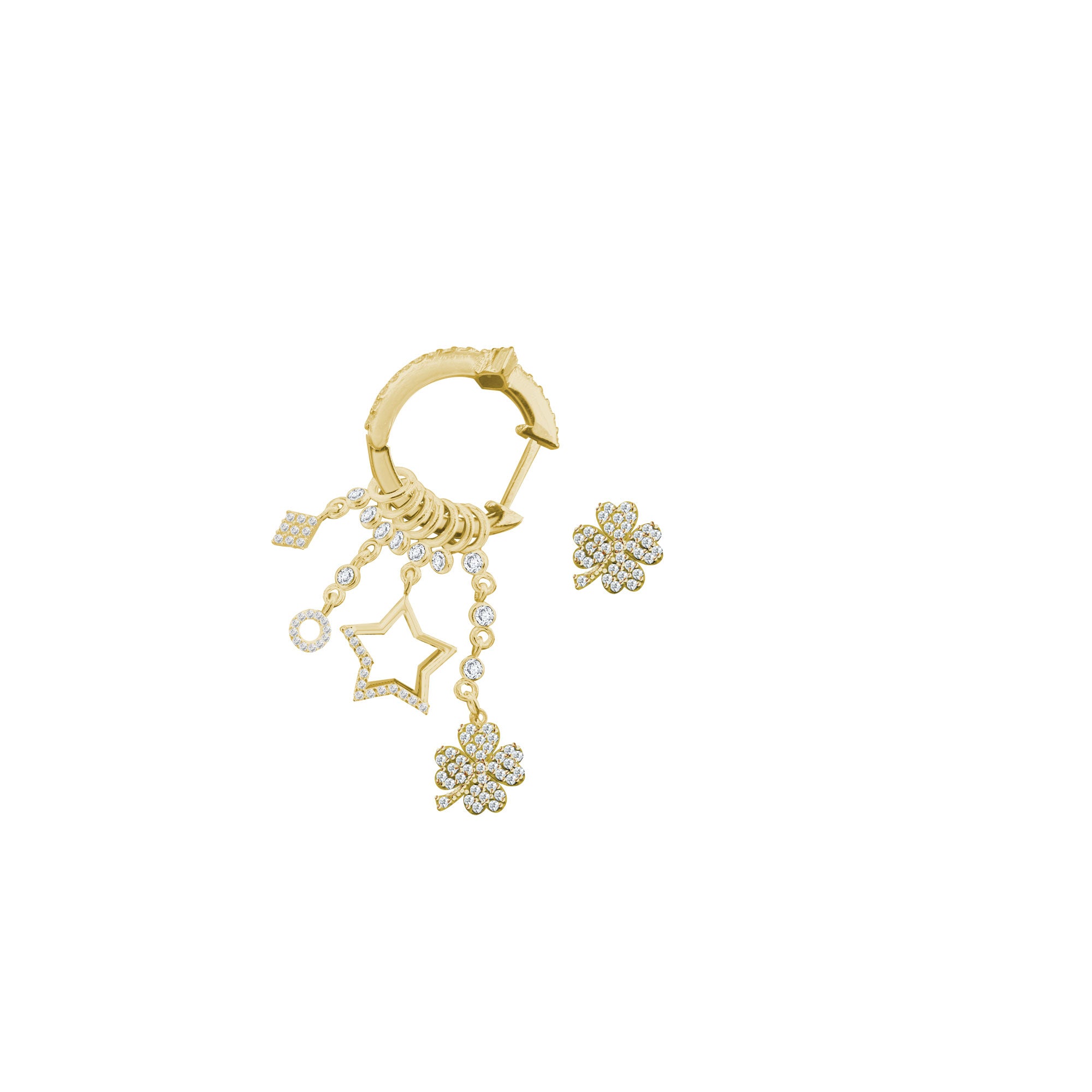 Çeşitli Figür Yonca Sallantılı 925 ayar Gümüş Küpe SSMULTI15