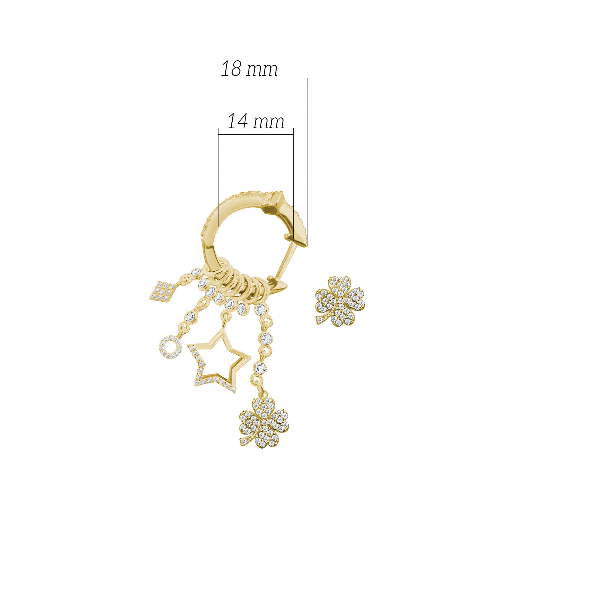 Çeşitli Figür Yonca Sallantılı 925 ayar Gümüş Küpe SSMULTI15