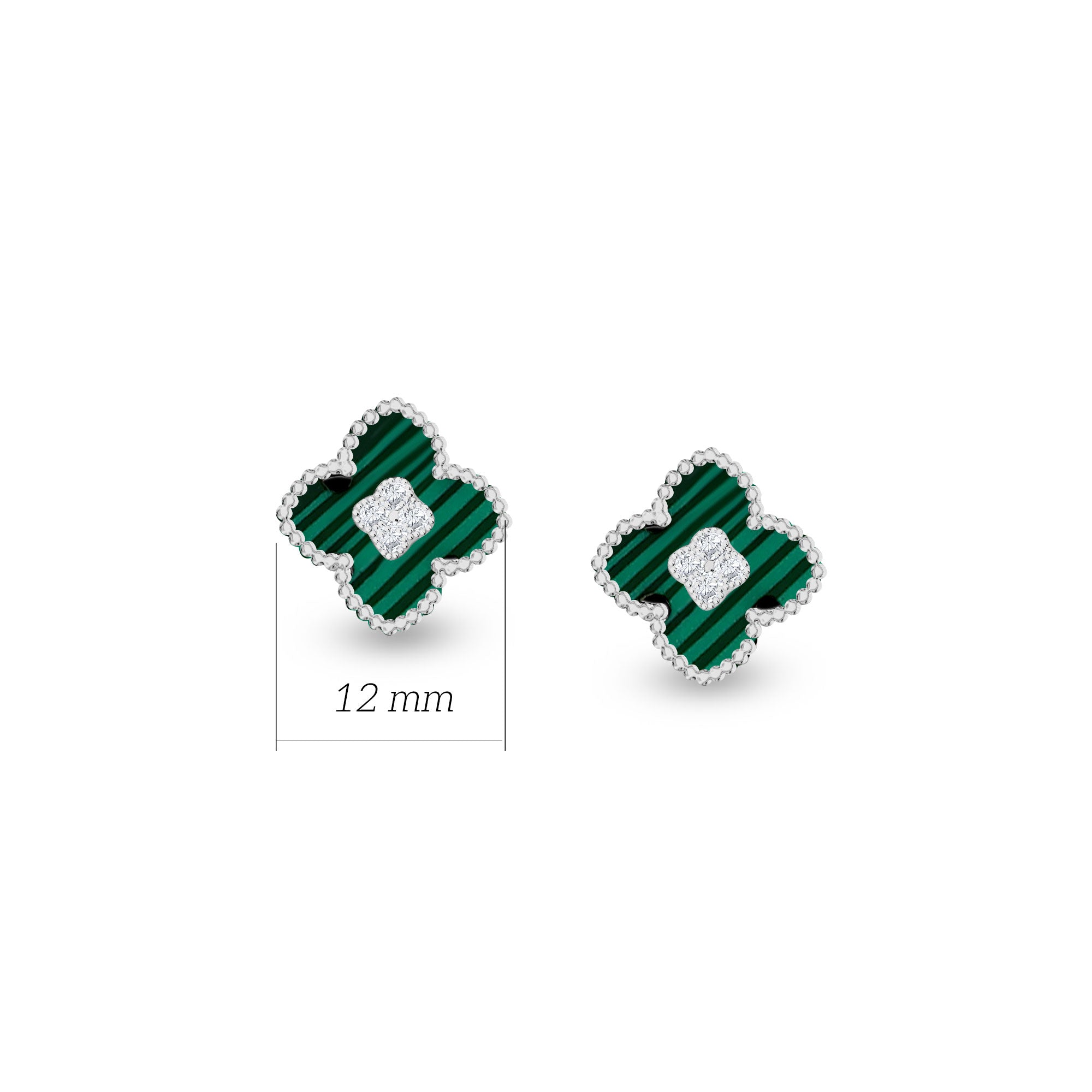 Yeşil Malahit Taşlı Yonca 925 Ayar Gümüş Küpe SSROBMLHTK