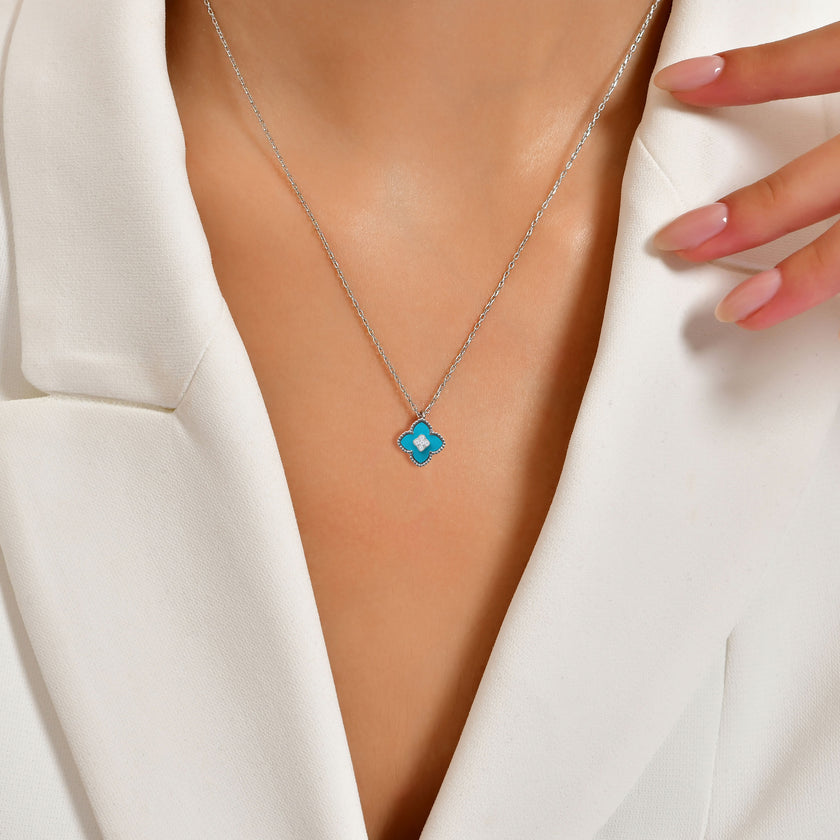 Yonca Gümüş 925 Ayar Kolye Doğal Mavi Taşlı SSROBNM